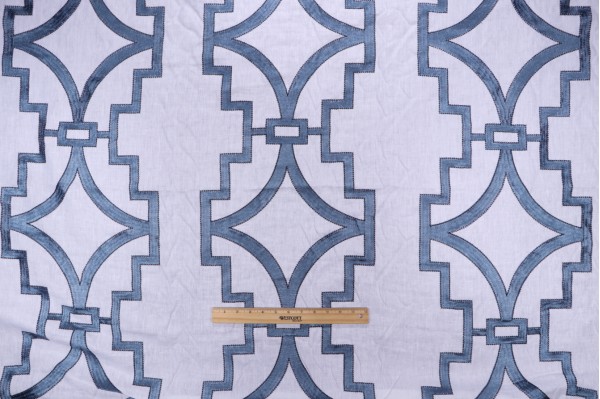 Anna French Songyue W736144 Embroidered Drapery Fabric in Blue for Thibaut 