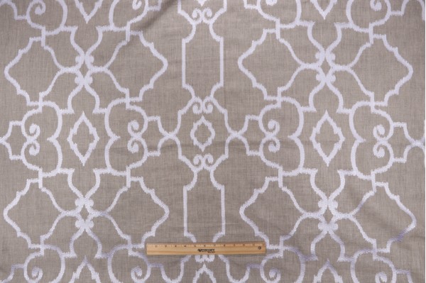 Thibaut Ogden W714210 Embroidered Linen Drapery Fabric in White on Natural 