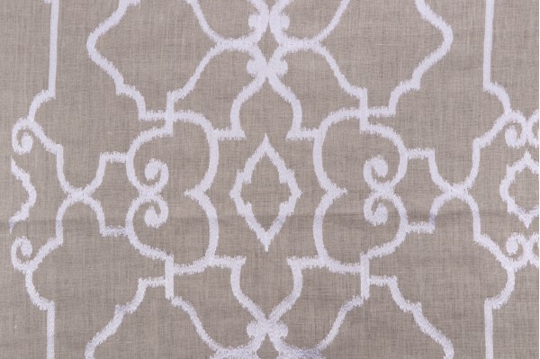 Thibaut Ogden W714210 Embroidered Linen Drapery Fabric in White on Natural 