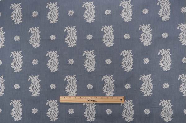 Sample of Thibaut Wharton Paisley W74134 Woven Upholstery Fabric in Blue 