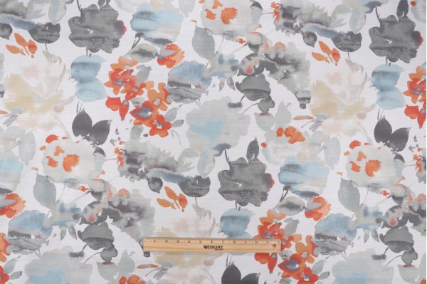Waverly Aqua Fleur Printed Cotton Drapery Fabric in Nectar