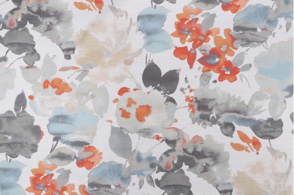 Waverly Aqua Fleur Printed Cotton Drapery Fabric in Nectar