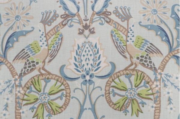 Thibaut Peacock Garden F924360 Printed Linen Drapery Fabric in Aqua