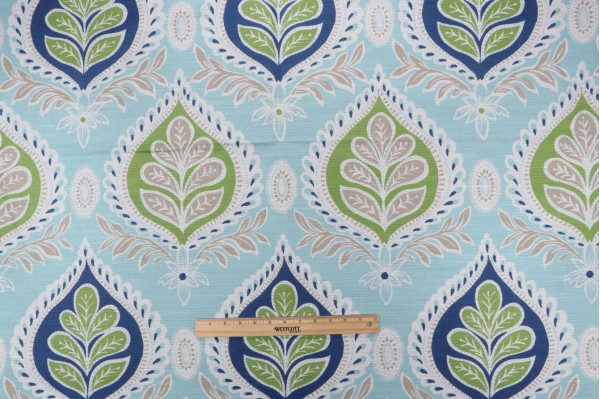 Thibaut Midland F924316 Printed Linen Blend Drapery Fabric in Blue and Green