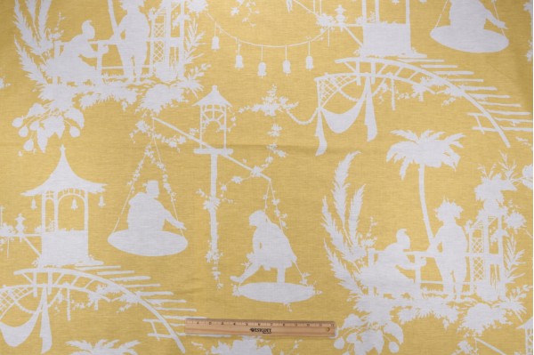 Sample of Thibaut South Sea F916024 Printed Linen Blend Drapery Fabric in Yellow 