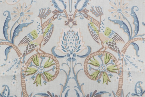 Thibaut Peacock Garden F924360 Printed Linen Drapery Fabric in Aqua