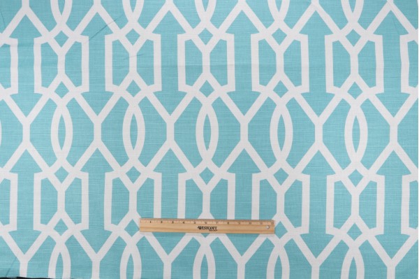 Sample of Thibaut Downing Gate F916046 Printed Linen Blend Drapery Fabric in Turquoise 