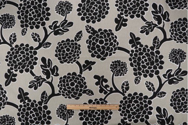 Sample of Thibaut Nikko F916018 Printed Linen Blend Drapery Fabric in Black & Tan 