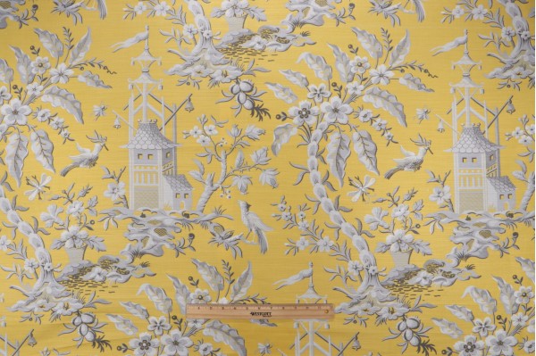 Thibaut Pagoda Garden F914206 Printed Linen Blend Drapery Fabric in Yellow