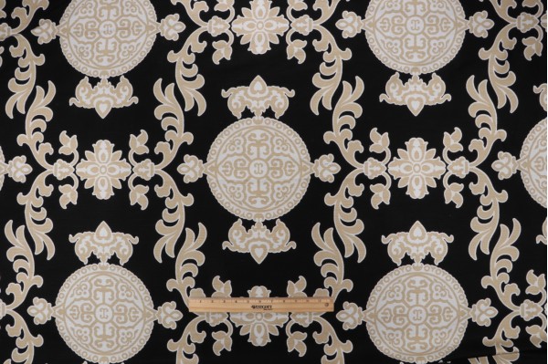 Thibaut Halie F936114 Printed Linen Blend Drapery Fabric in Black & Beige