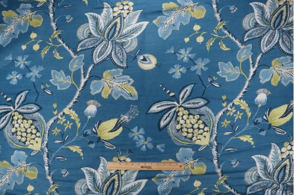 Thibaut Donegal F913002 Printed Linen Blend Drapery Fabric in Blue & Green