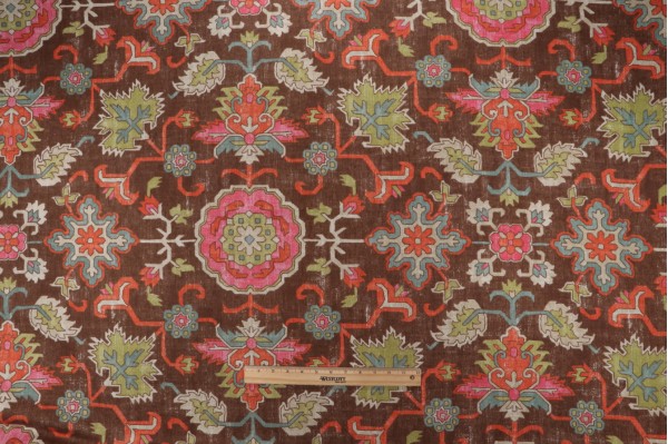 Thibaut Mahal F964133 Printed Linen Blend Drapery Fabric in Chocolate 