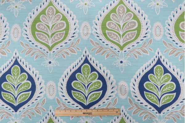 Thibaut Midland F924316 Printed Linen Blend Drapery Fabric in Blue and Green
