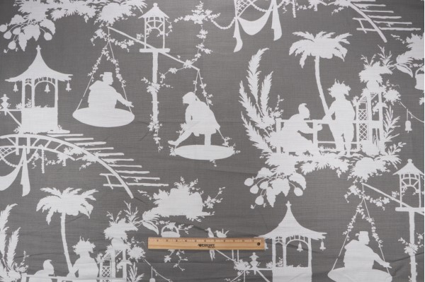 Thibaut Pagoda Garden F916022 Printed Linen Blend Drapery Fabric in Grey