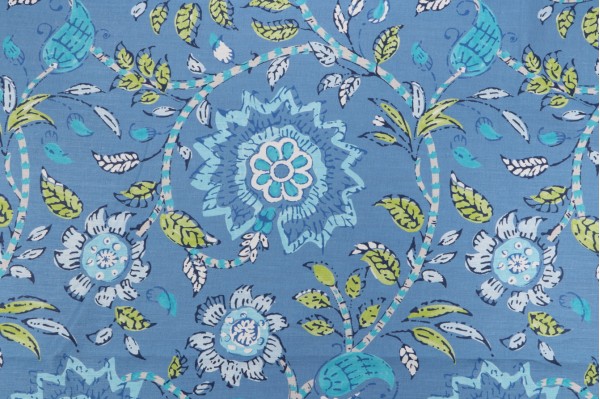 Thibaut Sevita F964109 Printed Linen Blend Drapery Fabric in Blue and Green