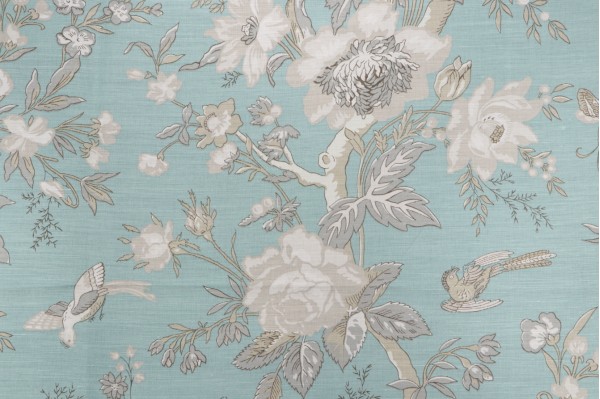 Sample of Thibaut Nemour F936130 Printed Linen Blend Drapery Fabric in Aqua 