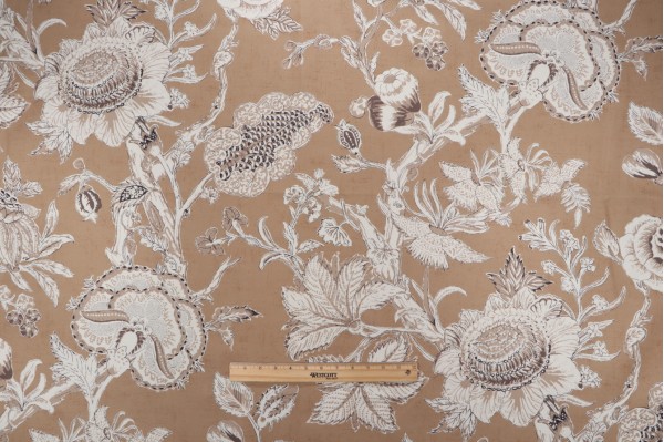 Sample of Thibaut Rittenhouse F94148 Printed Cotton Blend Drapery Fabric in Camel 