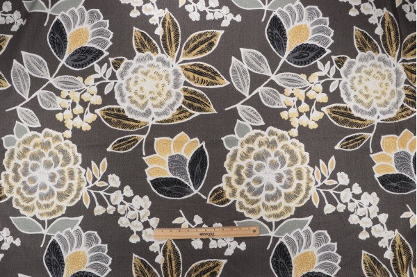 Thibaut Sulu F913010 Printed Linen Drapery Fabric in Charcoal 