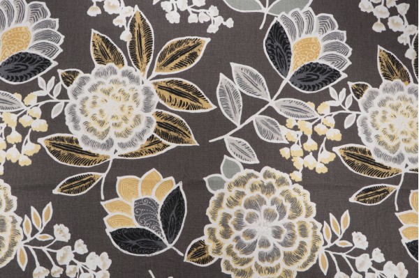 Thibaut Sulu F913010 Printed Linen Drapery Fabric in Charcoal 