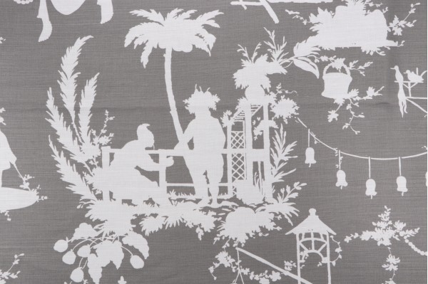 Thibaut South Sea F916022 Printed Linen Blend Drapery Fabric in Grey 