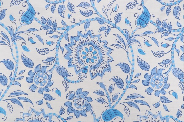 Thibaut Sevita F964110 Printed Linen Blend Drapery Fabric in Blue and White 