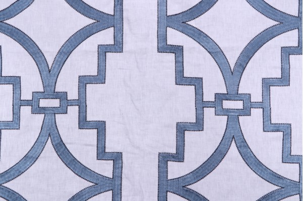 Anna French Songyue W736144 Embroidered Drapery Fabric in Blue for Thibaut 