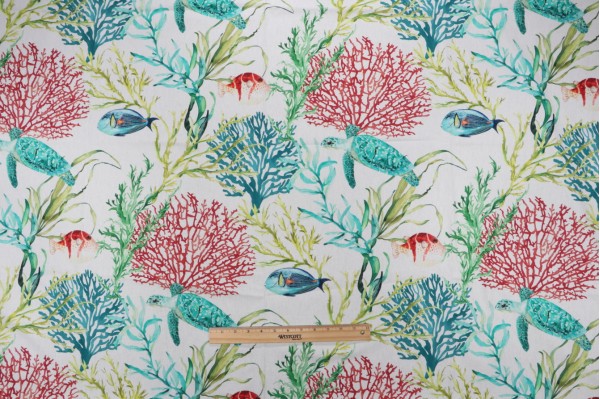 Stof France Atoll Printed Cotton Drapery Fabric in Blanc 
