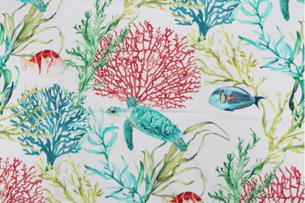 Stof France Atoll Printed Cotton Drapery Fabric in Blanc 