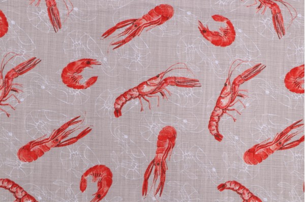 Stof France Langoustine Printed Cotton Drapery Fabric in Naturel 