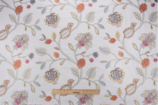 Hamilton Messner Embroidered Drapery Fabric in Ivory 