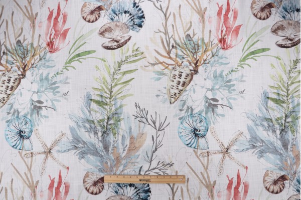 Hamilton Seafarer Printed Cotton Drapery Fabric in Ivory 