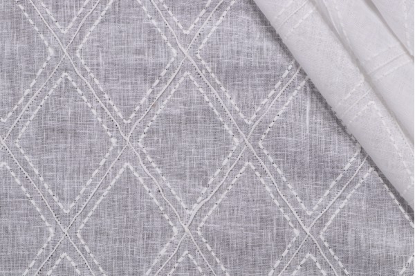 Lino Textiles Karla Sheer Embroidered Drapery Fabric in White 