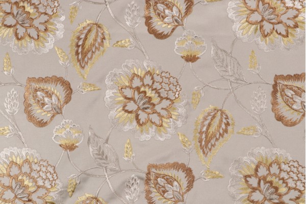 Valiant Fabrics Lydia Embroidered Drapery Fabric in Coin