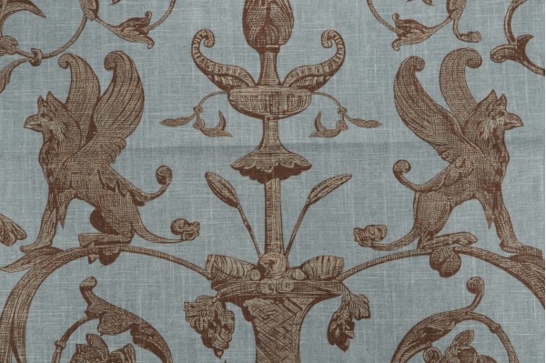 1 Yard Thibaut Renaissance F91315 Printed Linen Blend Drapery Fabric in Aqua