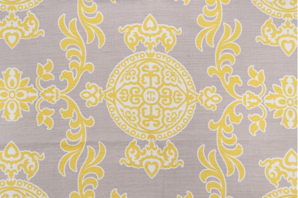 Anna French Halie F936115 Printed Linen Blend Drapery Fabric in Grey and Lemon for Thibaut