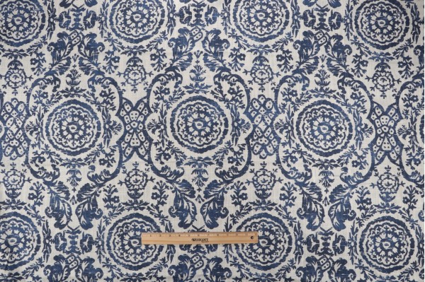 Thibaut Sansome F94151 Printed Linen Blend Drapery Fabric in Navy