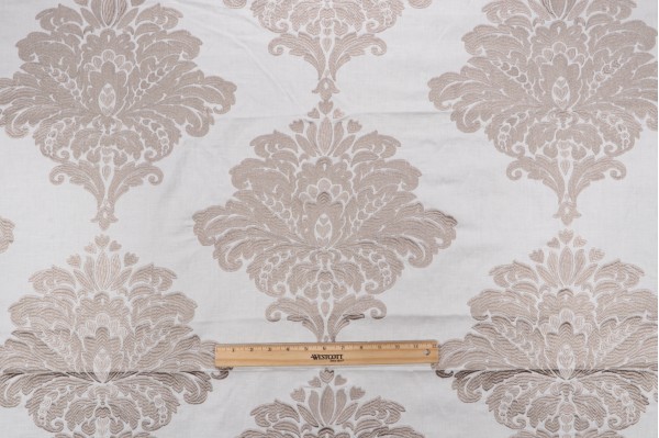 1 Yard Thibaut Arturo Damask F713017 Embroidered Drapery Fabric in Grey on White