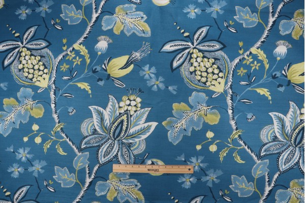 Anna French Donegal F913002 Printed Linen Blend Drapery Fabric in Peacock Blue
