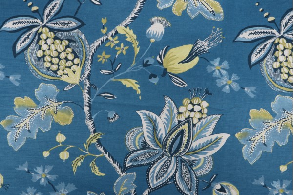 Anna French Donegal F913002 Printed Linen Blend Drapery Fabric in Peacock Blue