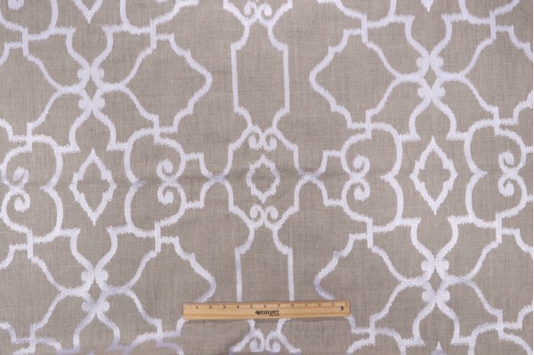 Thibaut Ogden W714210 Embroidered Linen Drapery Fabric in White on Natural
