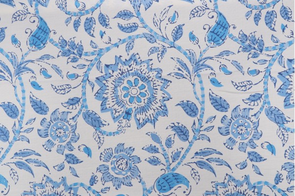 Thibaut Sevita F964110 Printed Linen Blend Drapery Fabric in Blue and White