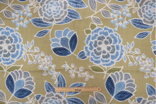 1 Yard Thibaut Sulu F913011 Printed Linen Drapery Fabric in Citrus Green