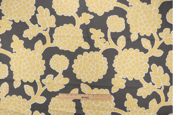 1 Yard Thibaut Nikko F916016 Printed Linen Blend Drapery Fabric in Yellow and Grey