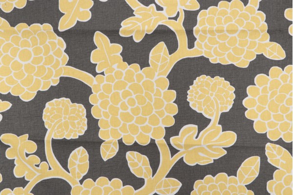 1 Yard Thibaut Nikko F916016 Printed Linen Blend Drapery Fabric in Yellow and Grey