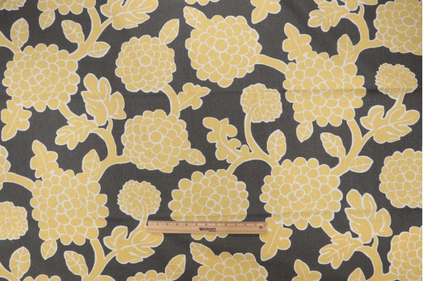 Thibaut Nikko F916016 Printed Linen Blend Drapery Fabric in Yellow and Grey