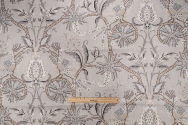 Thibaut Peacock Garden F924357 Printed Linen Drapery Fabric in Grey
