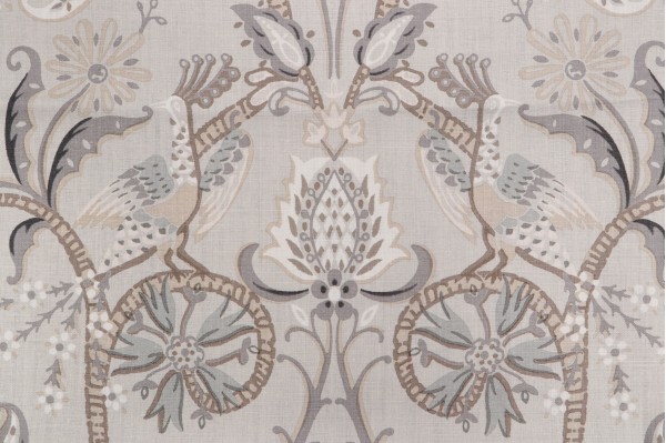 Thibaut Peacock Garden F924357 Printed Linen Drapery Fabric in Grey