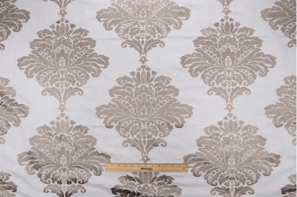 Thibaut Arturo Damask W713017 Embroidered Drapery Fabric in Grey on White