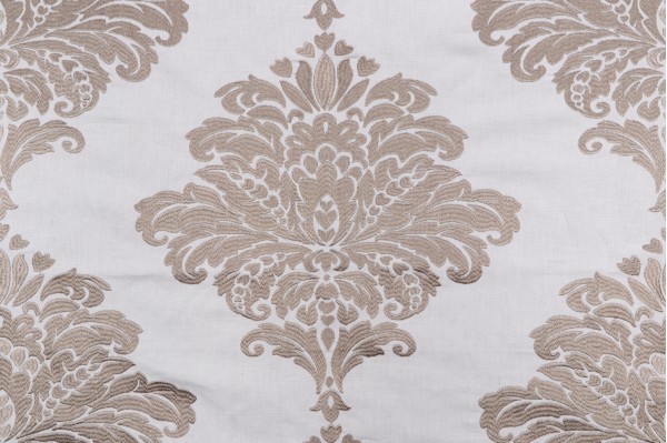 Thibaut Arturo Damask W713017 Embroidered Drapery Fabric in Grey on White