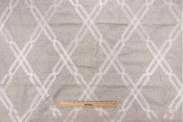 Thibaut Fusion Trellis W736148 Embroidered Linen Drapery Fabric in Natural
